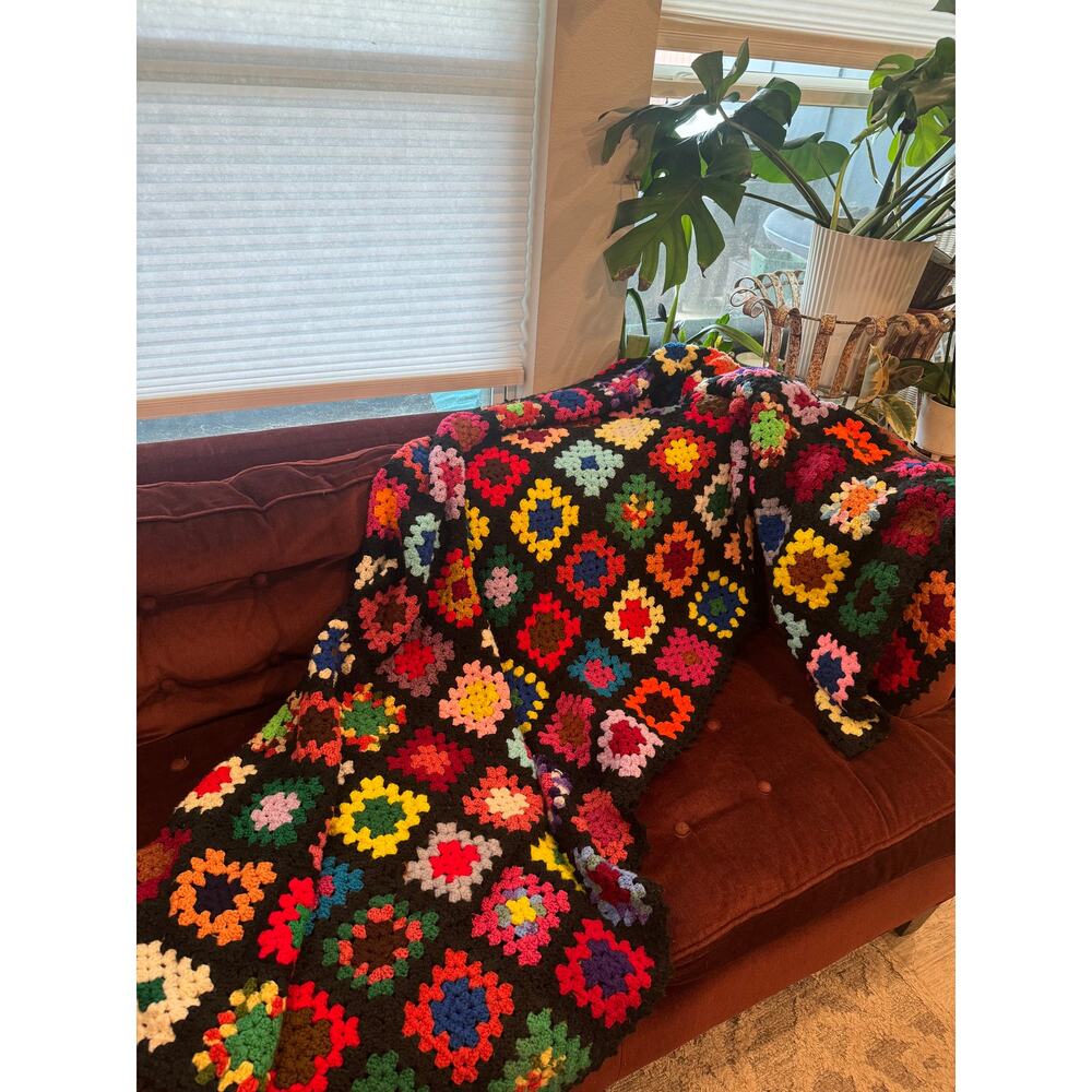 MASSIVE 8.5 Foot Granny Square Blanket - Vintage, Colorful